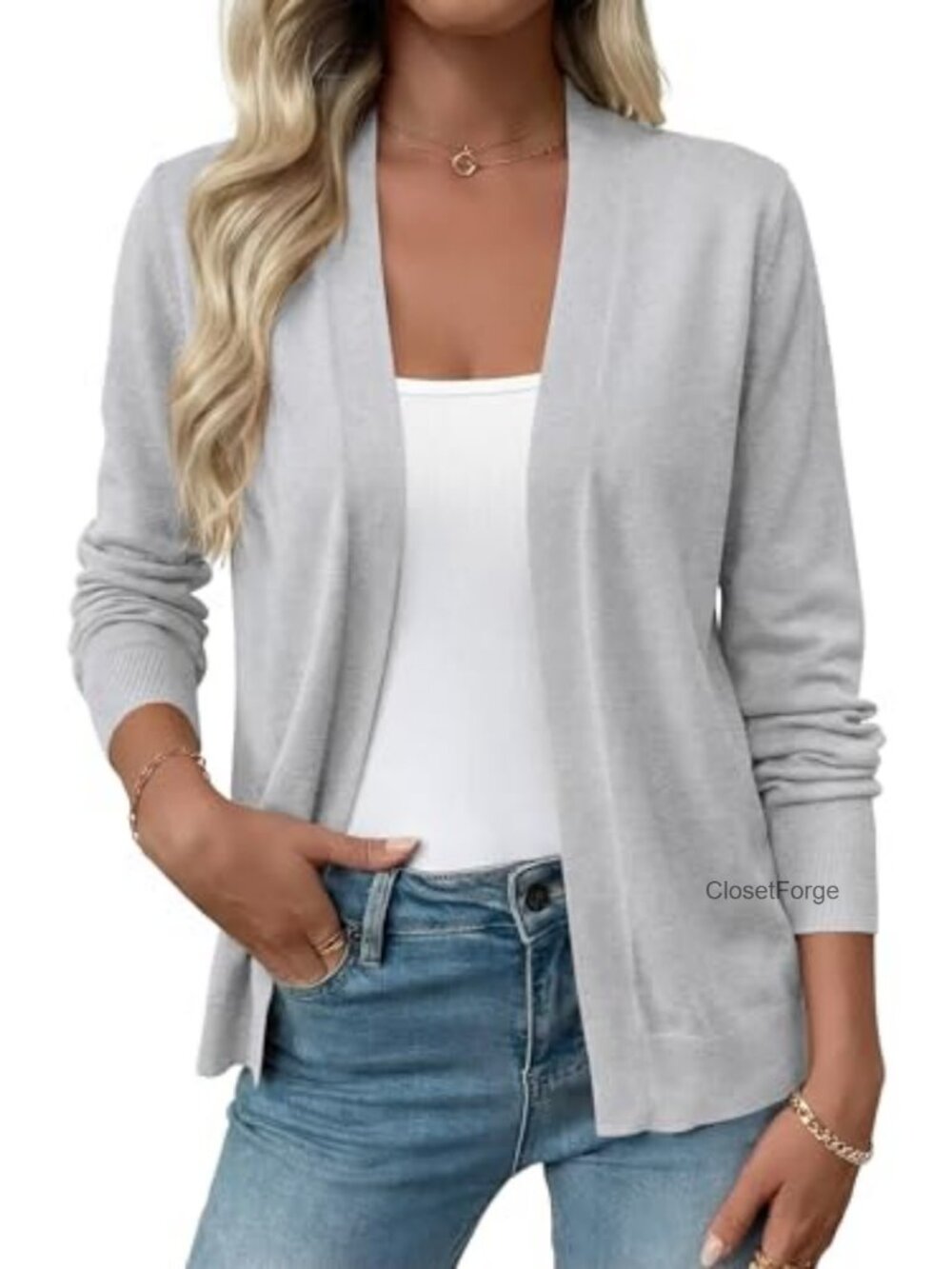 Lightweight Open Front Cardigan Sweater Long Sleeve Knit Shrug